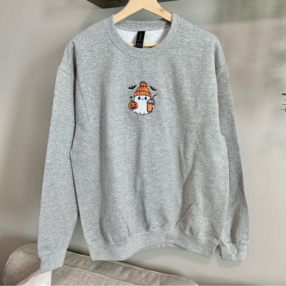 Halloween Ghost Embroidered Crewneck Sweatshirt - Picture 1 of 2